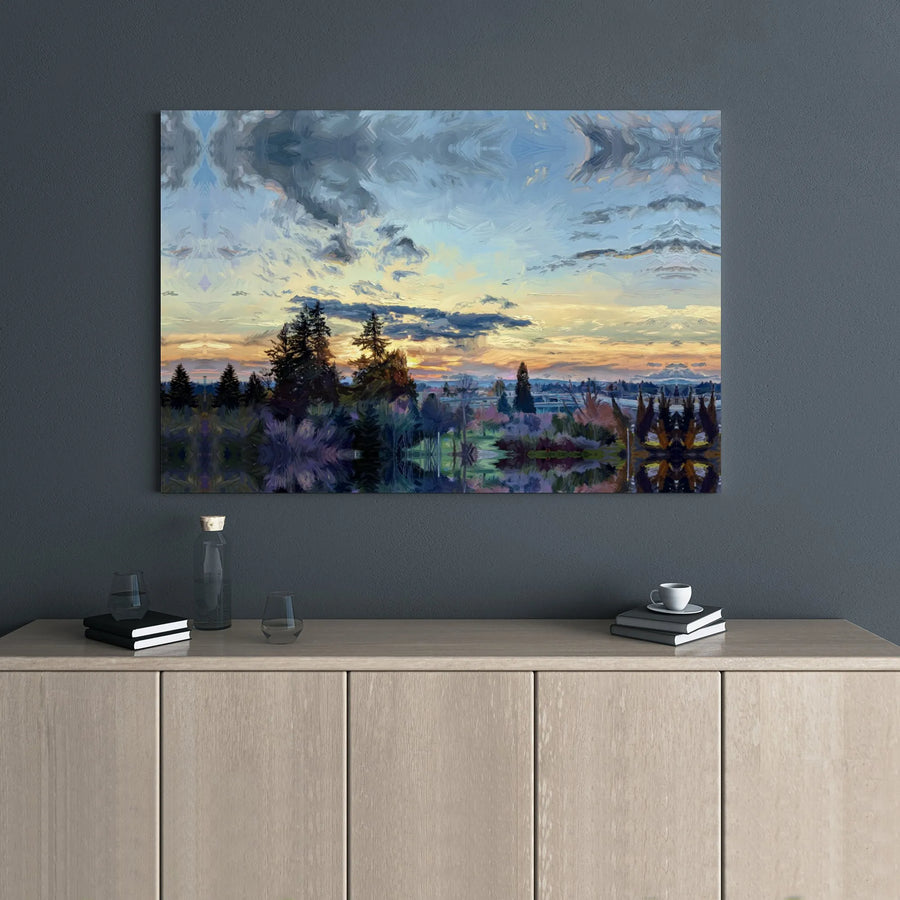 Impressionist Sunset Landscape Canvas | Pine Tree Silhouette Wall Art | Gallery Wrapped Premium Print | Nature-Inspired Home Decor Gift