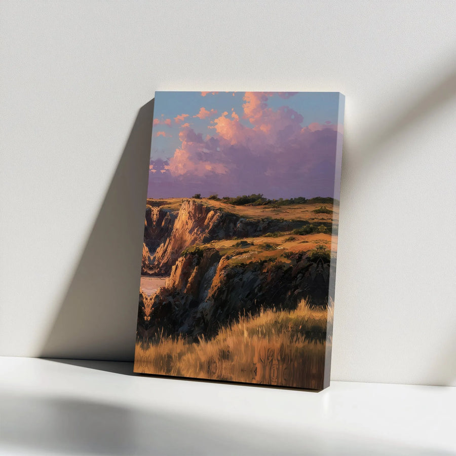 Coastal Cliffs Landscape Canvas Wall Art | Painterly Sunset Ocean View | 1.25 Inch Premium Gallery Wrap | Modern Nature Home Decor