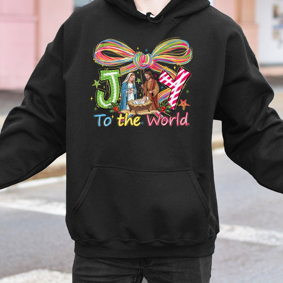 Joy To The World Hoodie | Preppy Christian Nativity Scene | Soft Cotton-Polyester Blend | Festive Religious Christmas Gift For Her