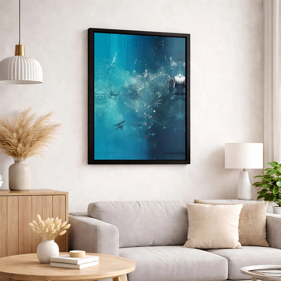 Abstract Ocean Diver Helmet Canvas Art | Deep Blue Underwater Surreal Print | 1.25-Inch Gallery-Wrapped Wall Decor | Nautical Gift for Home Office