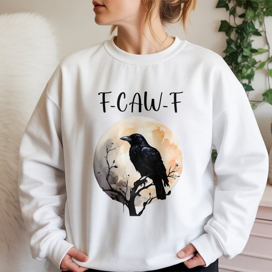 F-Caw-F Crow Sweatshirt | Sarcastic Moon Gothic Graphic | Premium Cotton Blend | Funny Offensive Gift for Introverts