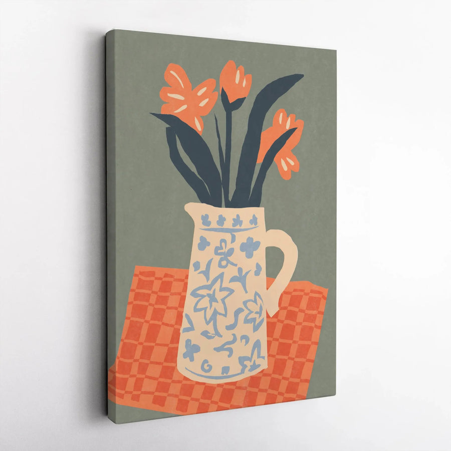 Floral Still Life Canvas Print | Modern Botanical Art in Jug | Thick Gallery Wrapped Canvas | Kitchen Wall Decor Gift