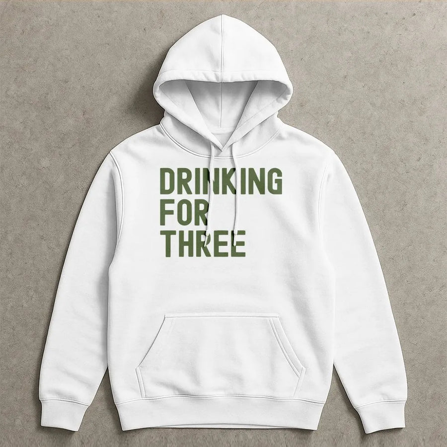 Drinking For Three Hoodie | Funny Pregnancy Announcement Sweatshirt | Premium Cotton Blend | Gift for Expecting Dad, Matching Couple's Outfit