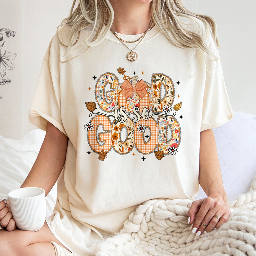 God Is So Good T-Shirt | Preppy Floral Pumpkin Graphic Design | 100% Cotton Premium Tee | Christian Fall Apparel Gift for Her