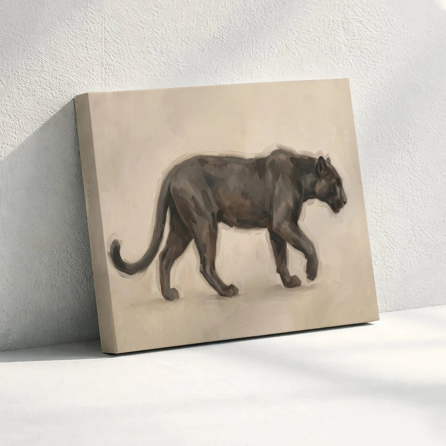 Black Panther Wildlife Horizontal Canvas | Minimalist Big Cat Oil Painting Style Art | Premium 1.25 Inch Gallery Wrap | Modern Living Room Wall Decor, Housewarming Gift
