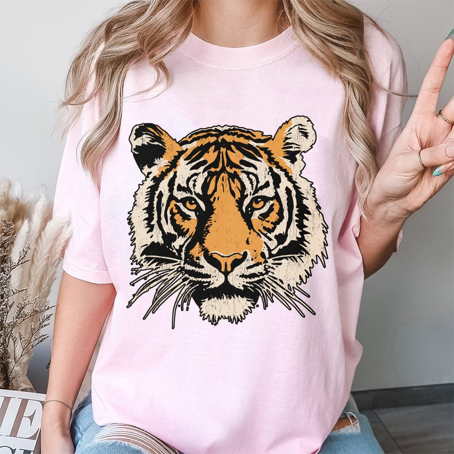 Vintage Tiger Graphic T-Shirt | Distressed Retro Animal Print | 100% Cotton Premium Tee | Wildlife Gift for Tiger Lovers