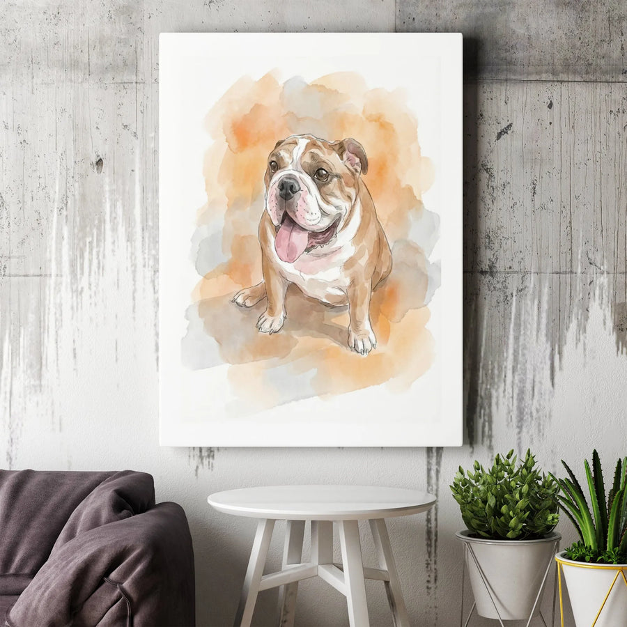 English Bulldog Canvas Wall Art | Watercolor Dog Portrait | Premium Gallery Wrapped Canvas | Gift for English Bulldog Owner