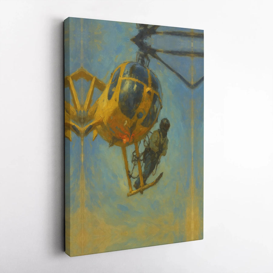 Helicopter Canvas Art | Industrial Aviation Oil Painting Style | Premium Gallery Wrap | Gift for Pilots and Aviation Enthusiasts