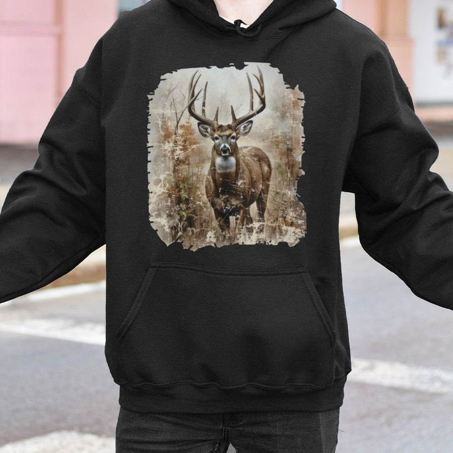 Vintage Deer Hoodie | Distressed Buck Graphic Design | Premium Cotton-Blend Fleece | Nature Lover Gift for Outdoorsmen
