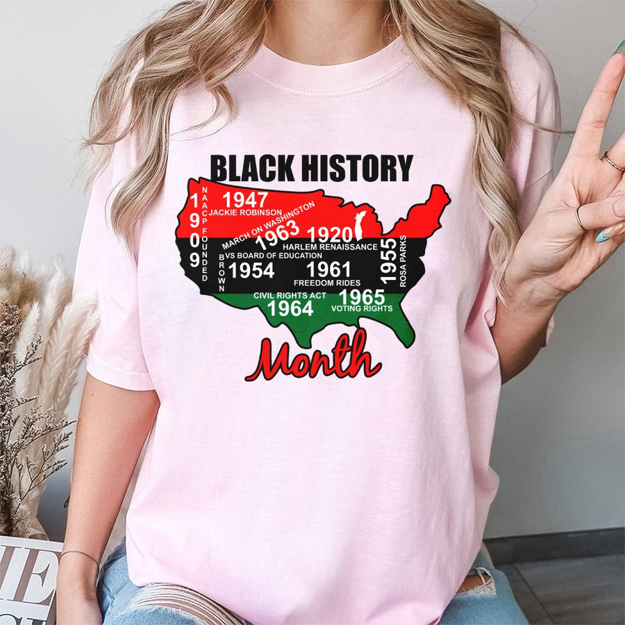 Black History Month Timeline T-Shirt | African American History Educational Map Design | 100% Premium Cotton | Gift for Students and Teachers