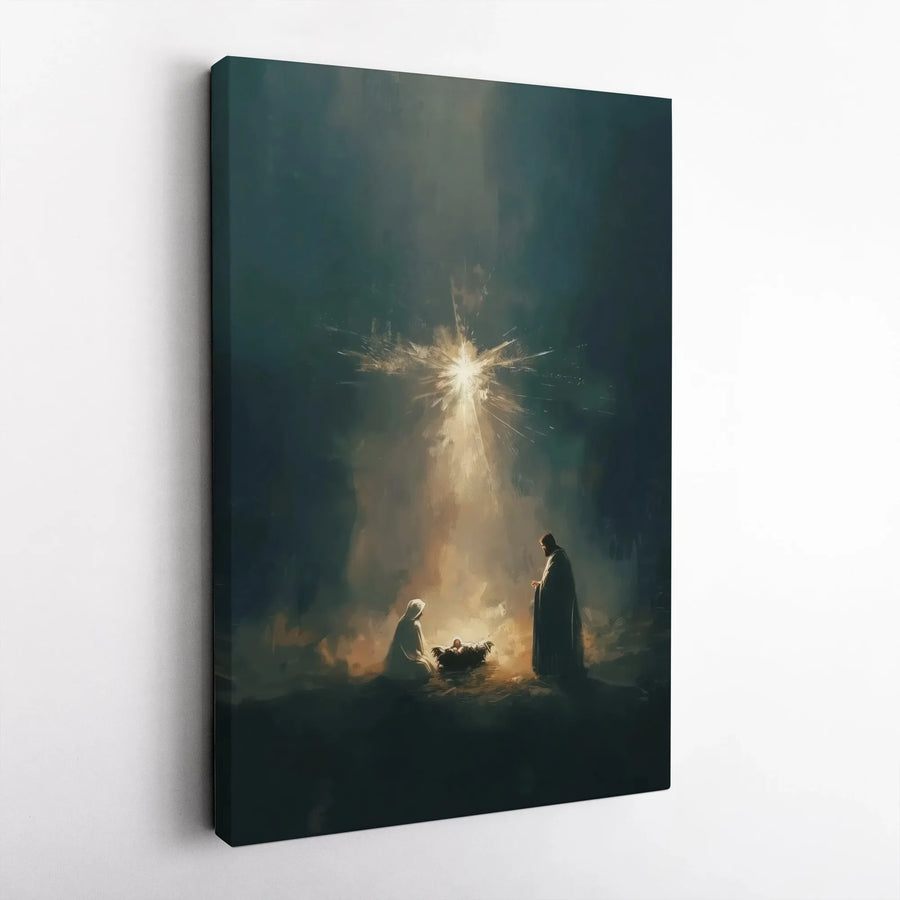 Nativity Scene Canvas Print | Star of Bethlehem Wall Art | Premium Gallery Wrapped Religious Decor | Christmas Birth of Jesus Gift