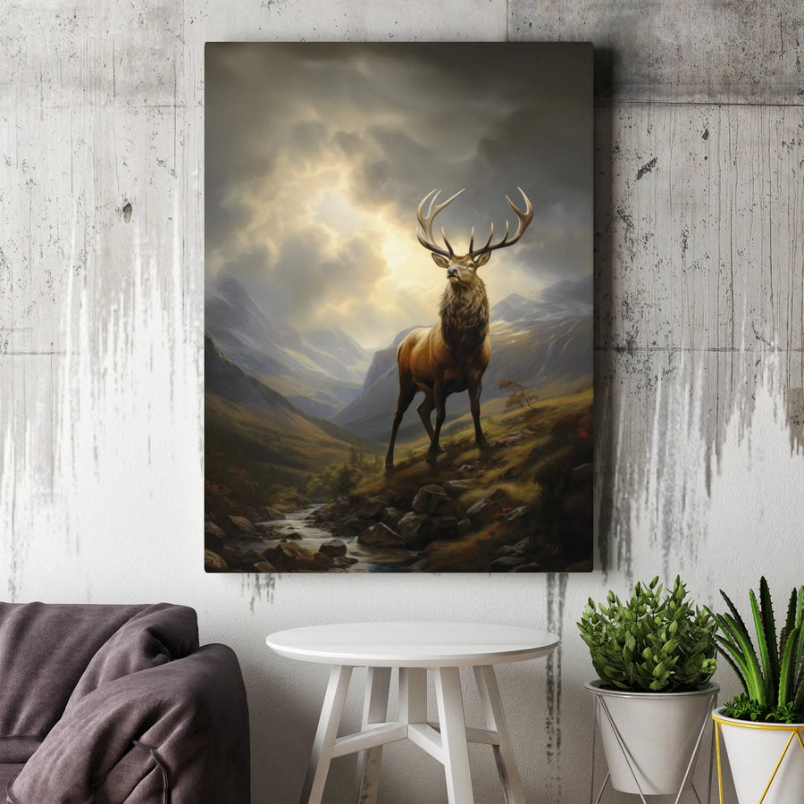 Mountain Elk Vertical Canvas | Majestic Stag in Dramatic Valley Landscape | Premium 1.25" Thick Wall Art | Rustic Cabin & Lodge Decor Gift