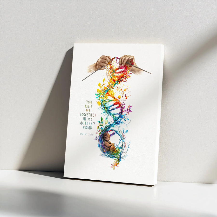 Psalm 139:13 Canvas Wall Art | Knit Me Together DNA Helix Design | Premium Gallery-Wrapped Print | Christian Nursery Decor & Baby Shower Gift