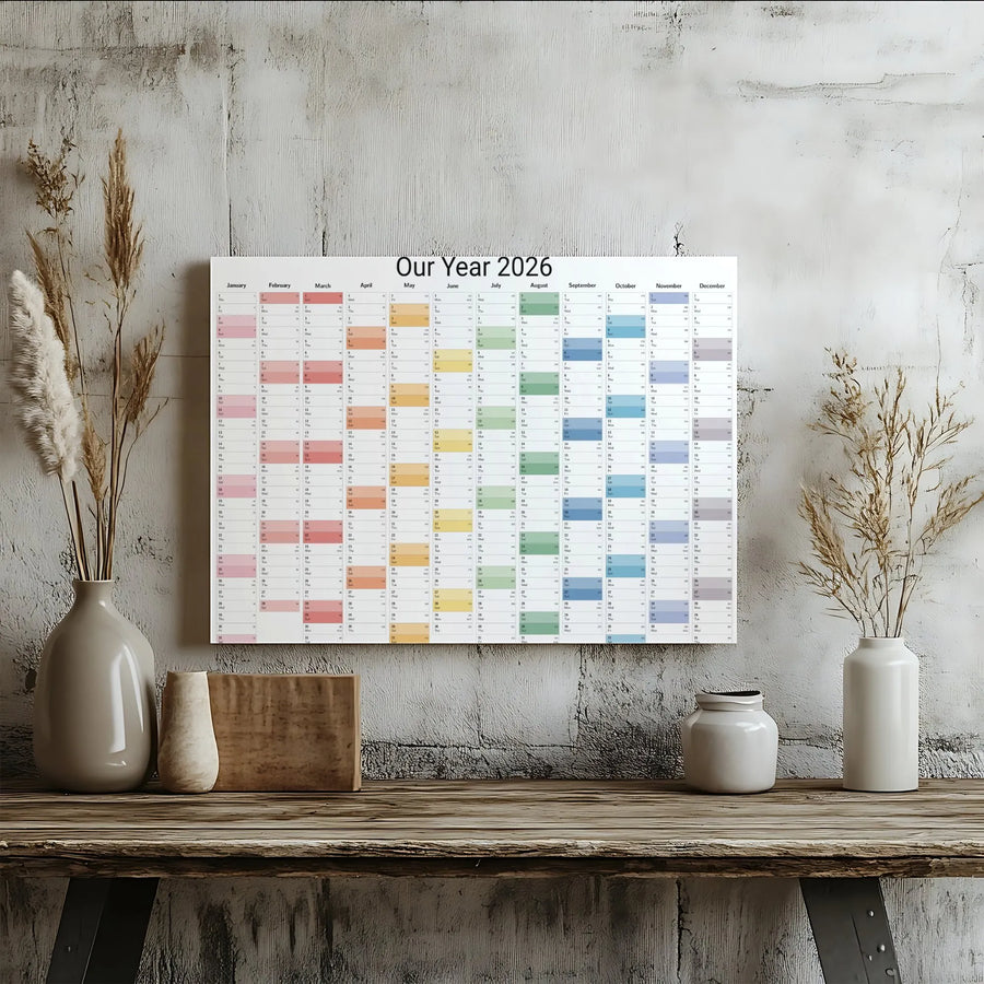 2026 Year At A Glance Calendar Canvas | Color Coded Annual Planner Wall Art | Premium Gallery Wrapped Canvas | Office Decor Productivity Gift