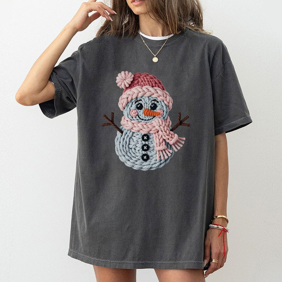 Knitted Snowman Christmas T-Shirt | Cute Winter Graphic Tee | Premium 100% Cotton | Cozy Holiday Gift for Her
