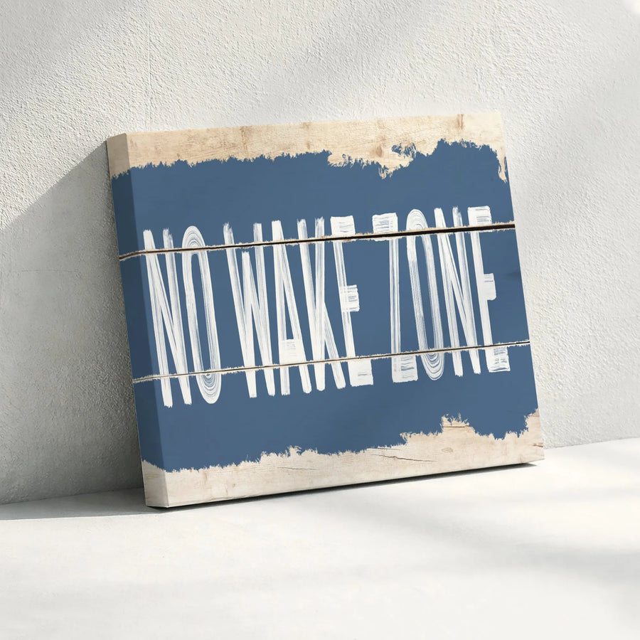 No Wake Zone Canvas Wall Art | Rustic Coastal Wood Plank Look Sign | Premium Gallery Wrapped Print | Lake House Decor Gift for Boater