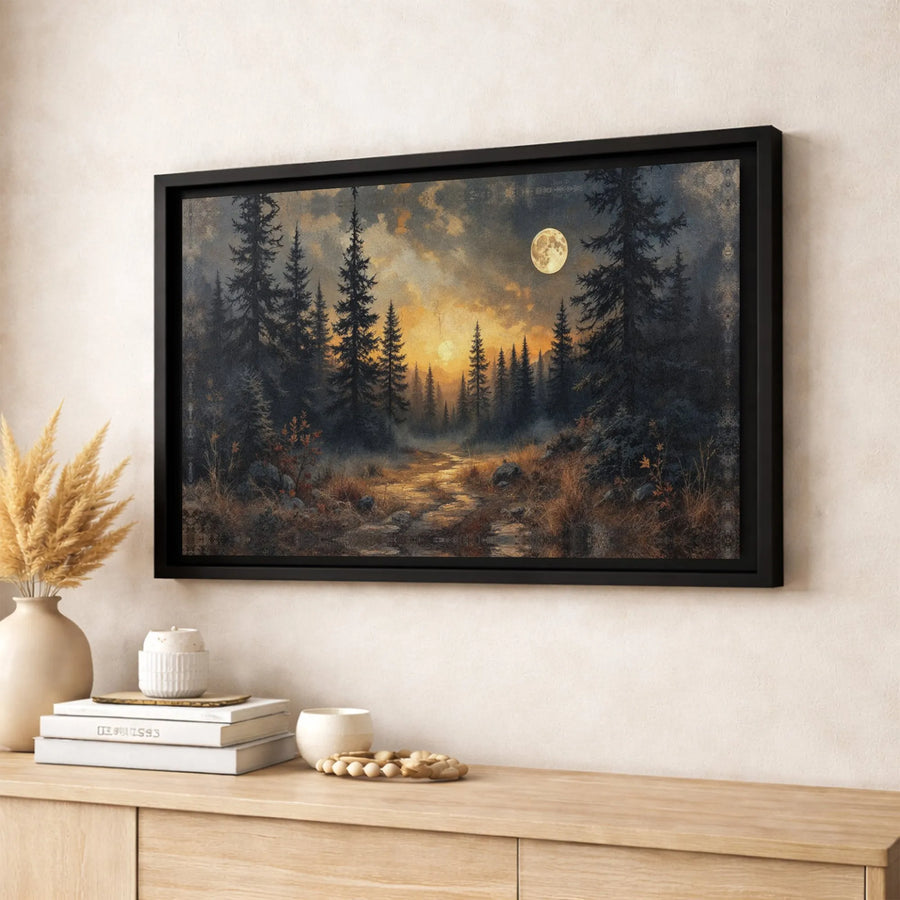Misty Forest Landscape Canvas | Sunset Moonlit Path Wall Art | Premium Gallery-Wrapped Print | Nature Decor Gift for Home or Office