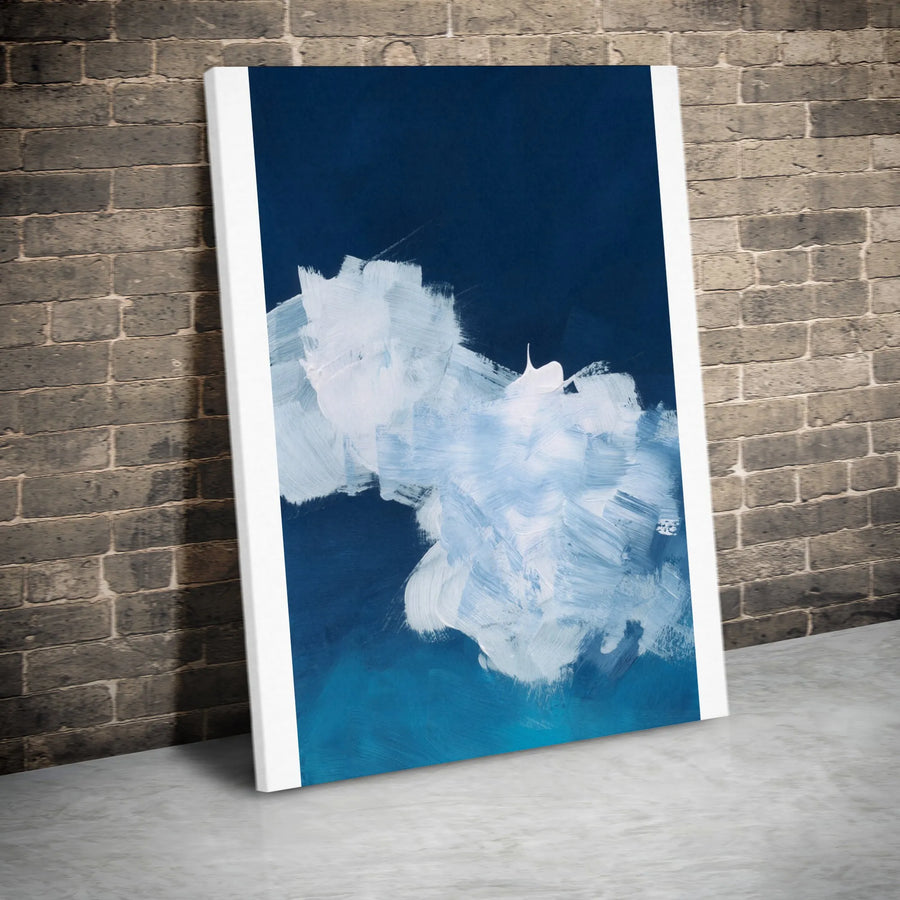 Abstract Blue Canvas Wall Art | Modern Minimalist Brushstroke Painting | Premium 1.25" Thick Gallery Wrap | Living Room & Office Decor Gift