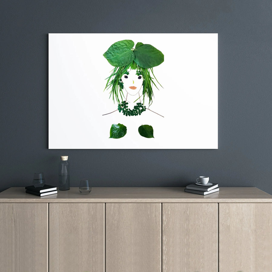 Botanical Woman Wall Art | Leaf Portrait Canvas Print | Premium Gallery Wrap Decor | Nature-Inspired Modern Home Gift