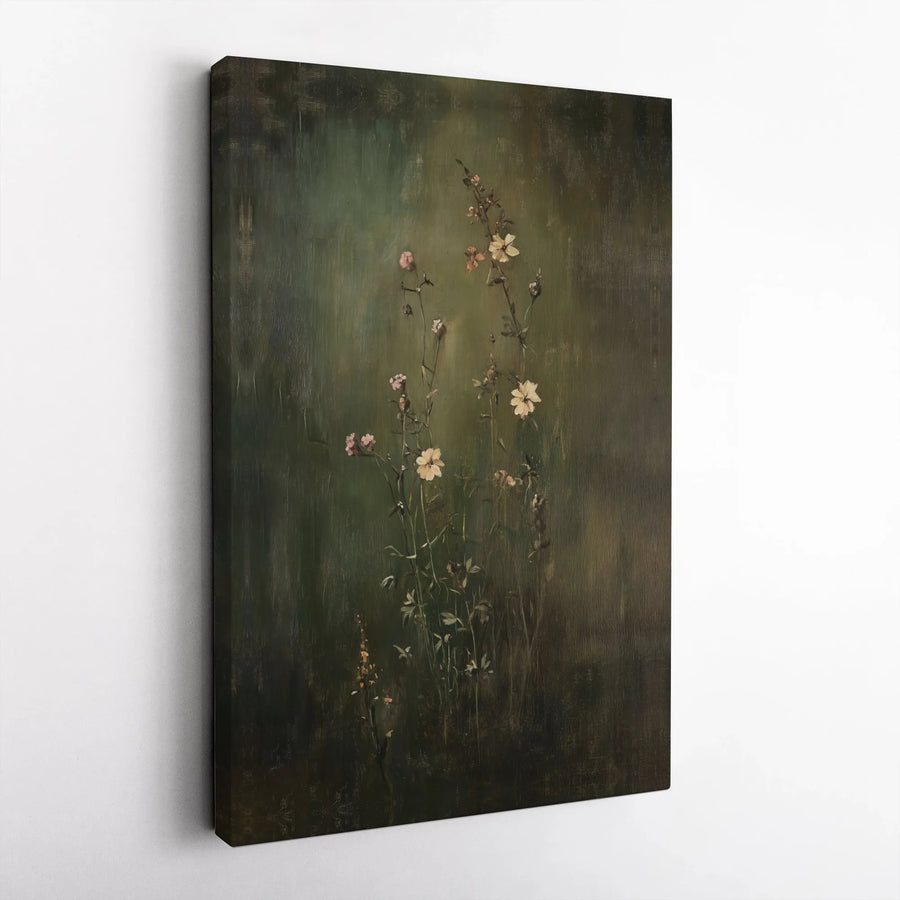 Moody Wildflower Botanical Canvas Art | Vintage Floral Oil Painting Style | 1.25-Inch Premium Gallery Profile | Elegant Dark Academia Home Decor