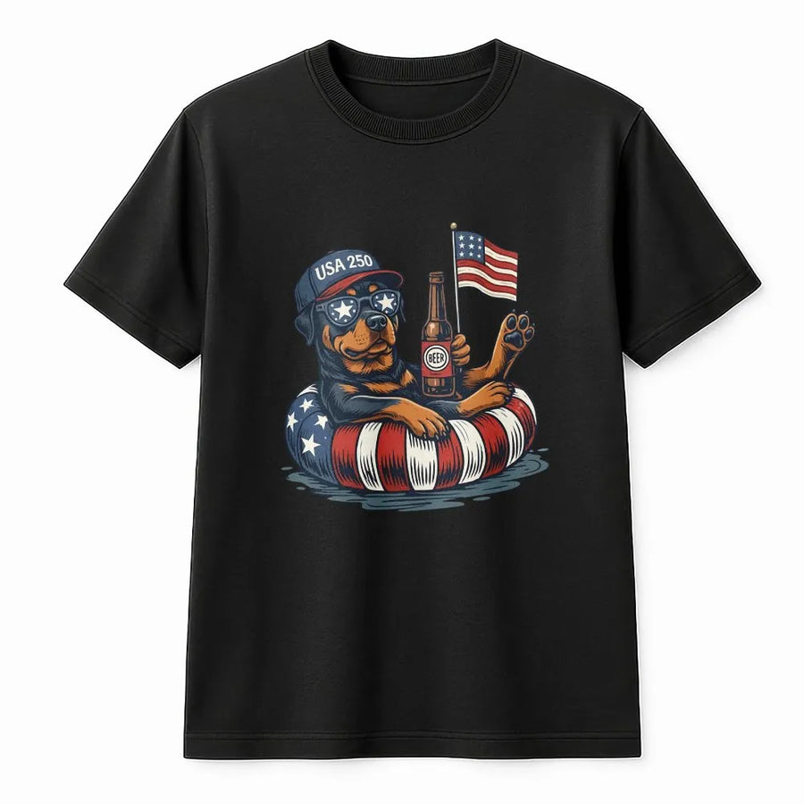 Patriotic Rottweiler T-Shirt | Funny USA 250 American Flag Graphic | Premium Unisex Pullover | Gift for Patriotic Dog Lover