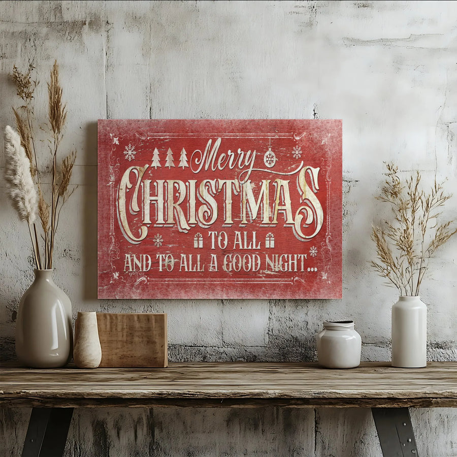 Merry Christmas Wall Art | Rustic Red Holiday Canvas Print | Premium Gallery Wrap Decor | Ready To Hang Xmas Gift For Home
