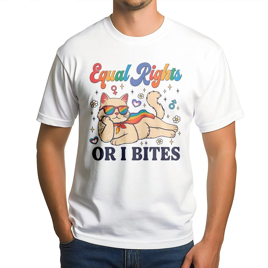 Feminist Cat T-Shirt for Equal Rights | Funny 'Or I Bites' Graphic | Premium Cotton Pride Apparel | LGBTQ Ally Gift