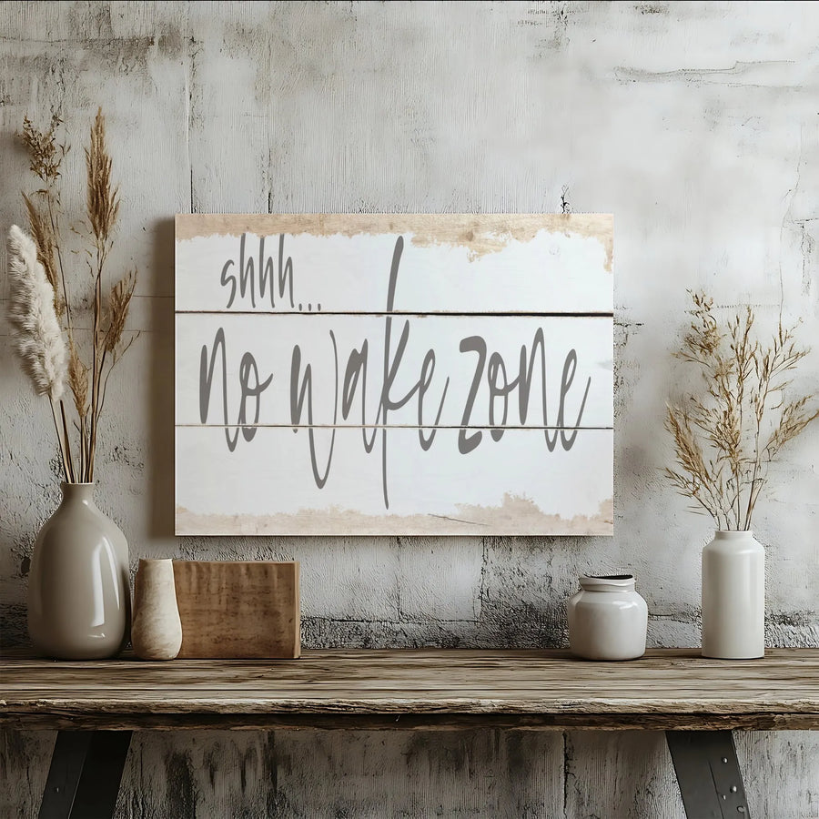 No Wake Zone Canvas Wall Art | Rustic Shiplap Wood Sign Print | Premium Gallery Wrapped Canvas | Nursery Decor Gift for New Parents