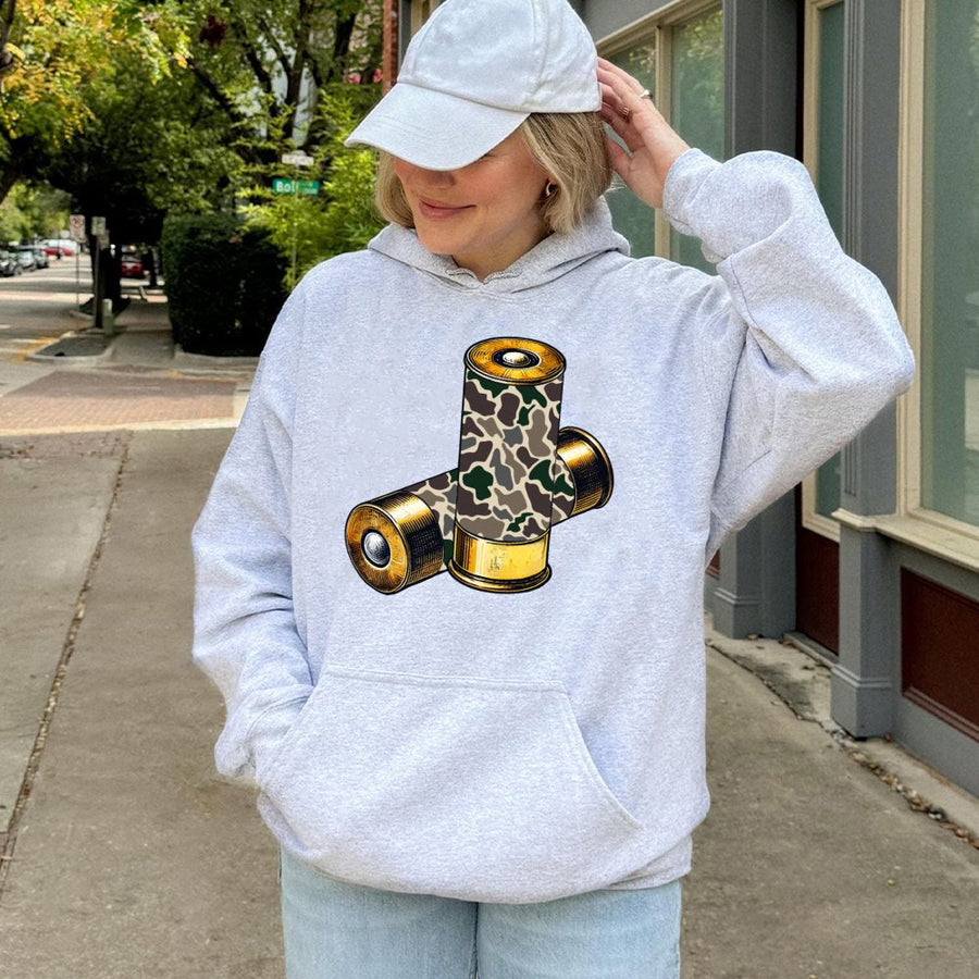 Camo Shotgun Shells Hoodie | Duck Hunting Aesthetic Design | Premium Cotton-Poly Blend | Gift for Outdoorsmen and Hunters