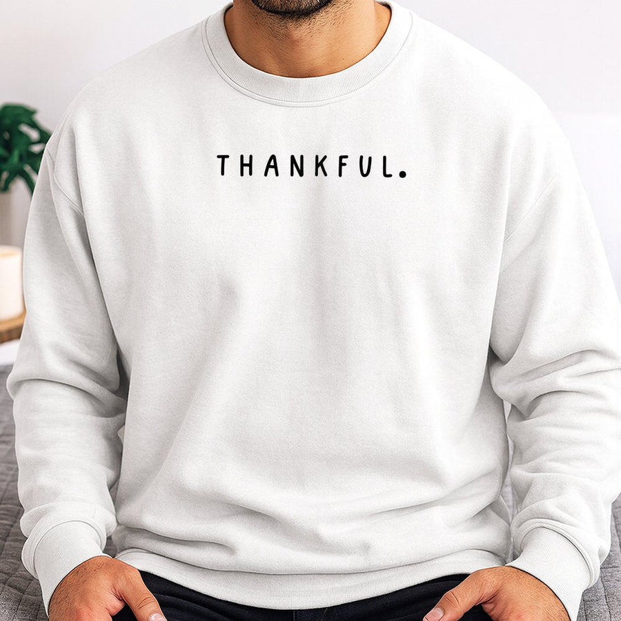 Thankful Sweatshirt | Minimalist Thanksgiving Quote Graphic | Premium Cotton Blend Crewneck | Cozy Fall Holiday Gift for Women & Men