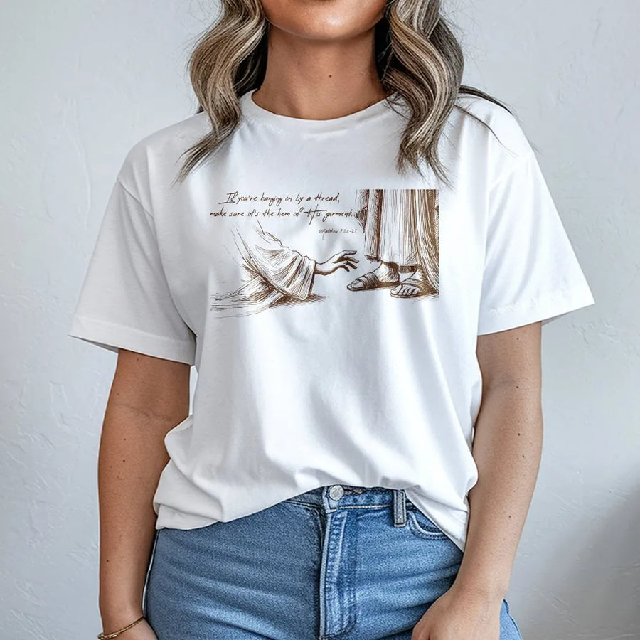 Matthew 9:20-21 Bible Verse T-Shirt | Hem Of His Garment Christian Graphic | Premium Soft Cotton | Faith-Based Religious Gift For Men And Women
