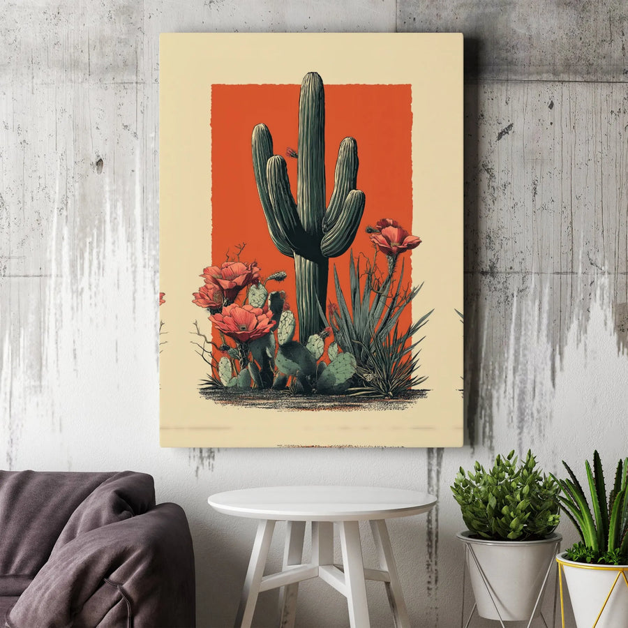 Saguaro Cactus Wall Art | Desert Botanical Illustration | Premium Gallery Wrapped Canvas | Southwestern Home Decor Gift