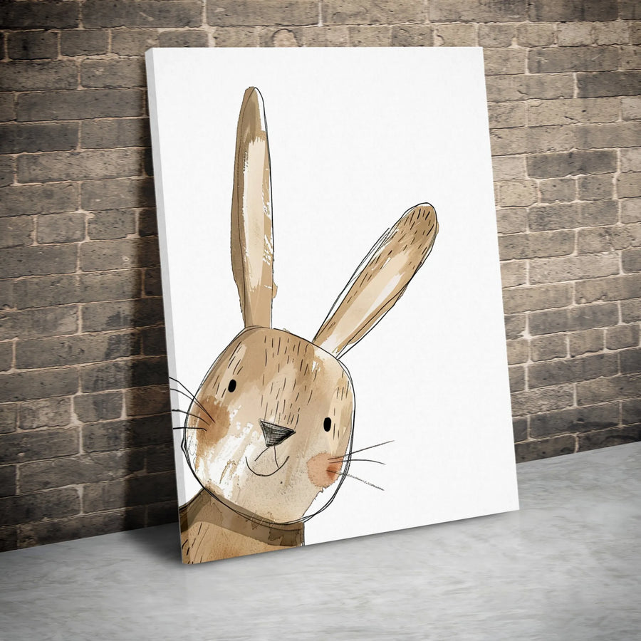 Cute Brown Bunny Rabbit Wall Art | Watercolor Sketch Animal Portrait | Premium Gallery-Wrapped Canvas | Nursery Decor Gift for Kids