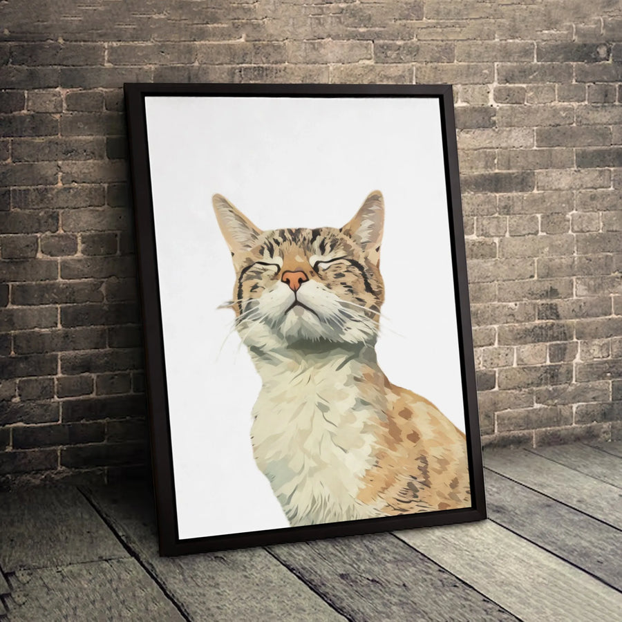 Content Tabby Cat Portrait Canvas | Minimalist Pet Art Print | Gallery-Quality 1.25" Thick Frame | Peaceful Animal Wall Decor Gift