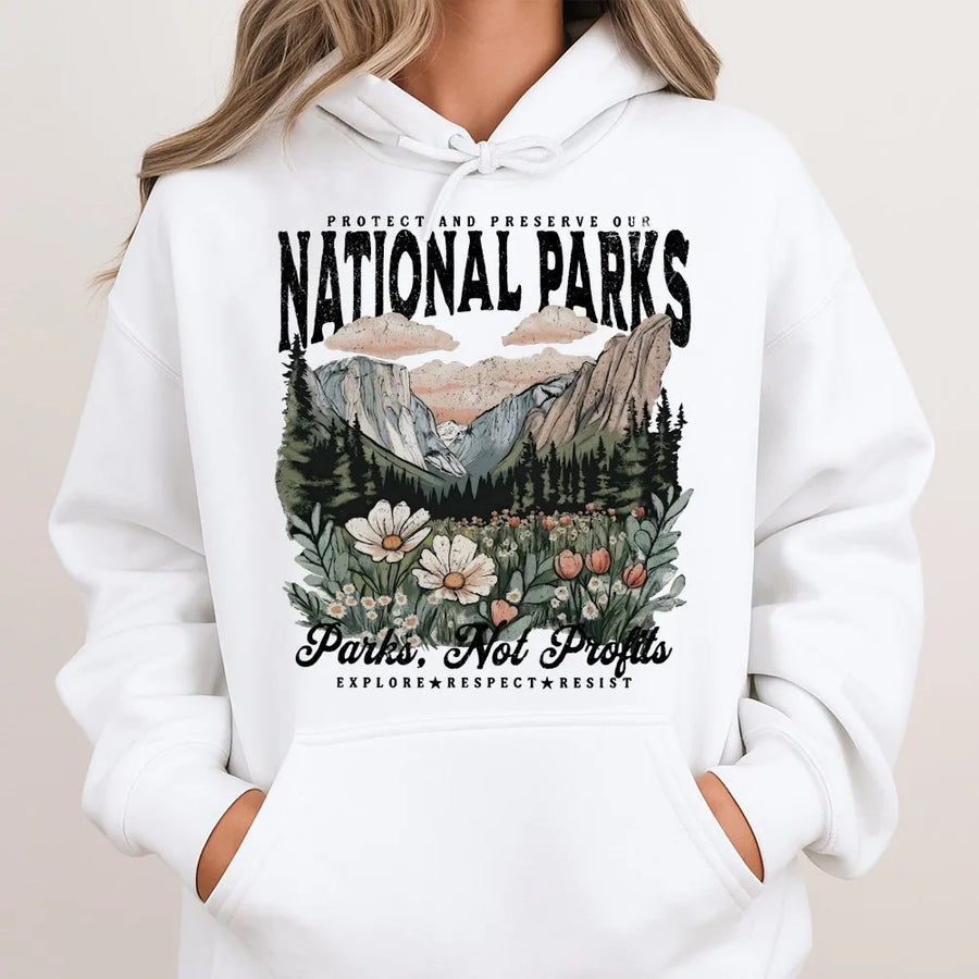 National Parks Hoodie | Vintage Mountain Wildflower Graphic | Premium Soft Cotton Tee | Gift for Hiker & Nature Lover