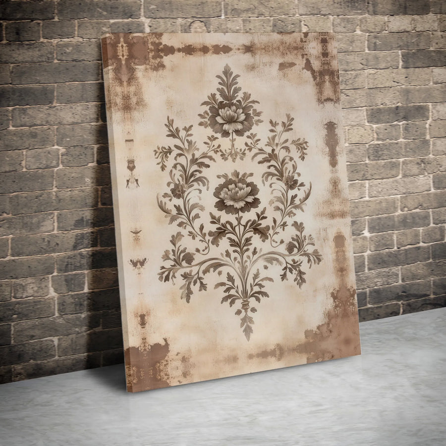 Vintage Damask Canvas Wall Art | Distressed Botanical Illustration | Premium Gallery Wrapped Canvas | Farmhouse Living Room Decor Gift