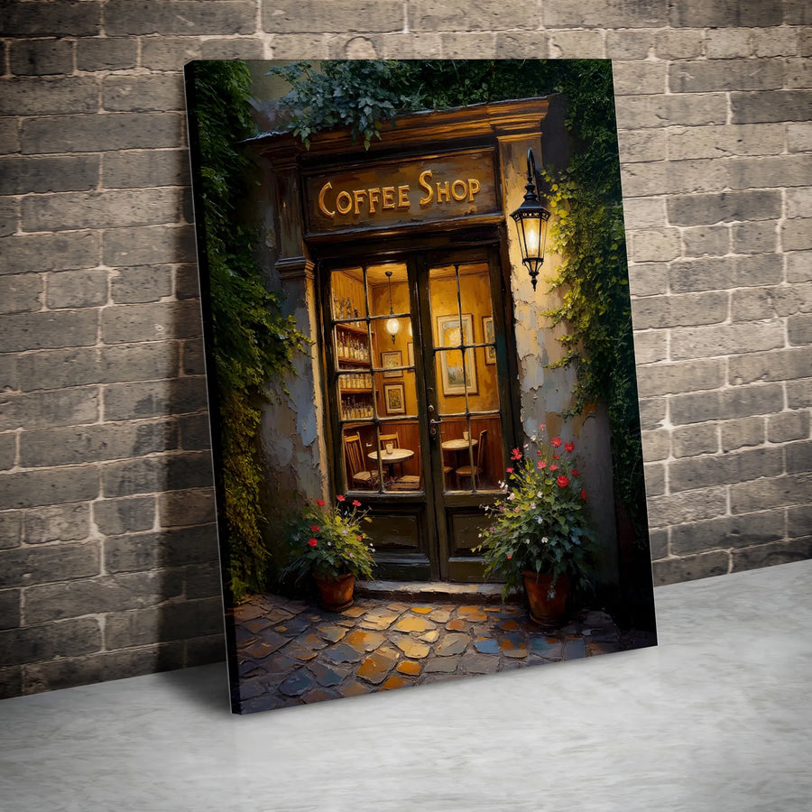Coffee Shop Canvas Wall Art | European Street Scene Painting | 1.25" Premium Gallery Wrap | Cozy Cafe Decor for Home or Office