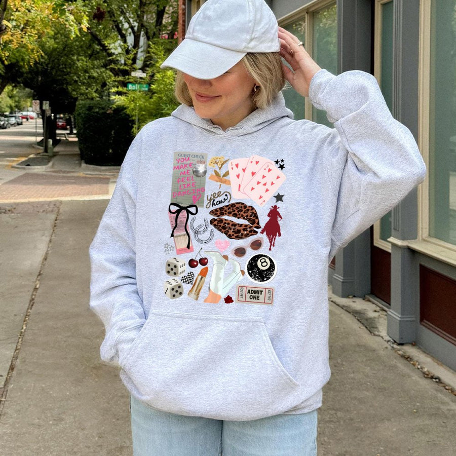 Western Graphic Hoodie | Cowgirl Rodeo Aesthetic Collage | Premium Cotton Blend | Retro Country Music Festival Gift for Women