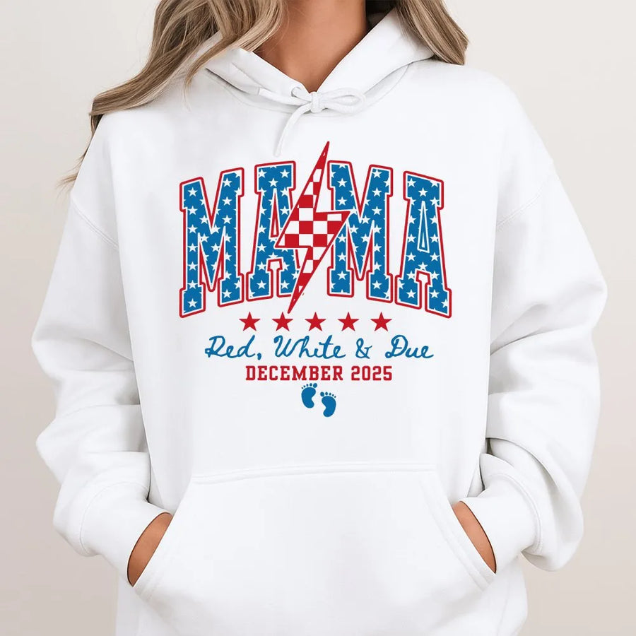 4th of July Pregnancy Announcement Shirt | Red White and Due Patriotic Mama Graphic | Soft Cotton Tee | Gift for Expecting Mom