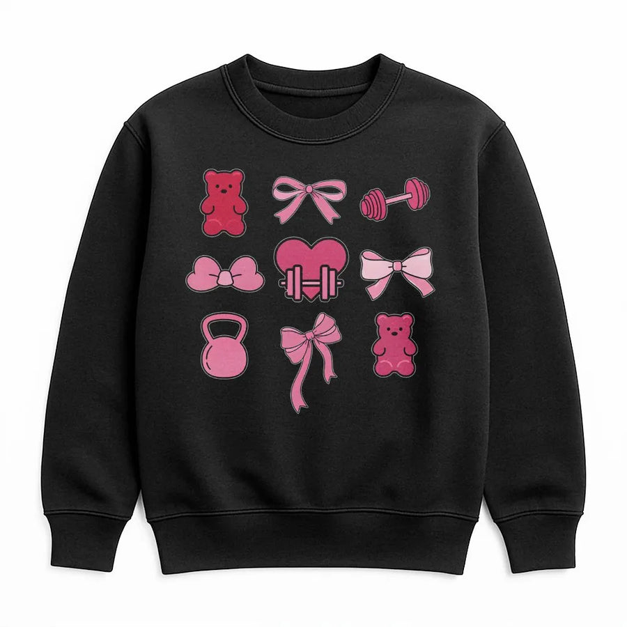 Pink Pilates Princess Sweatshirt | Gym Aesthetic Bow and Bear Graphic | Soft Fleece Crewneck | Fitness Lover Gift for Her