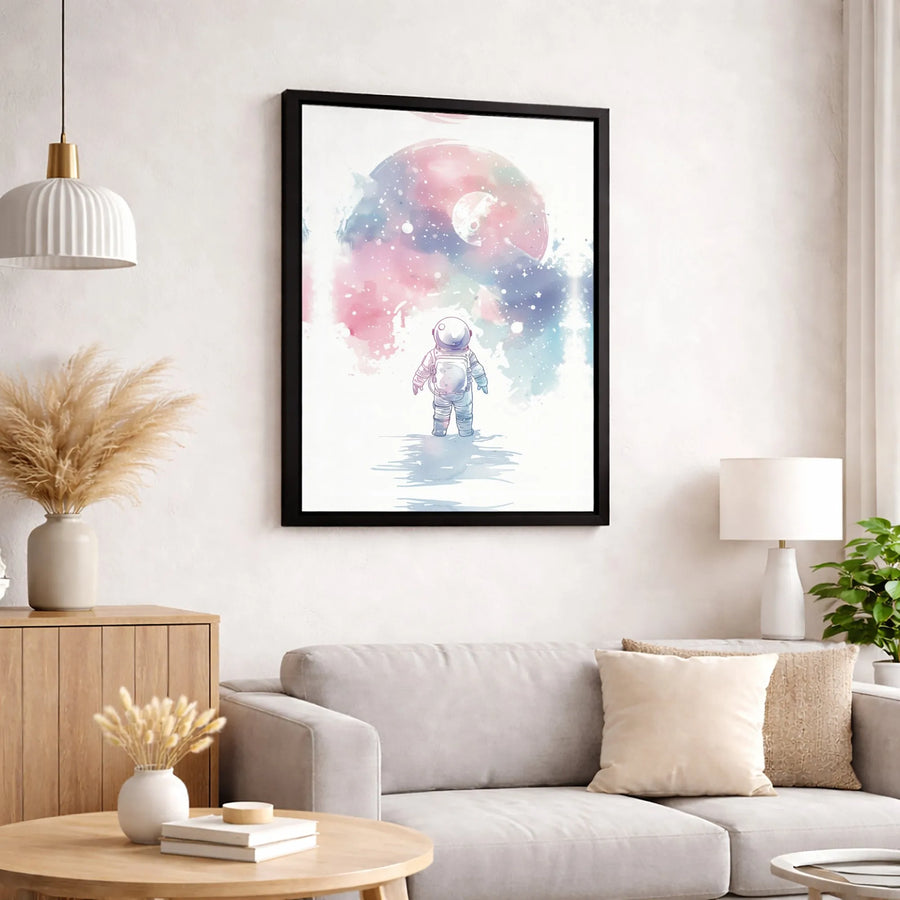 Astronaut Wall Art Canvas | Watercolor Pink Galaxy Stargazing Decor | Premium 1.25 Inch Gallery Wrap | Space Explorer Gift For Kids & Adults
