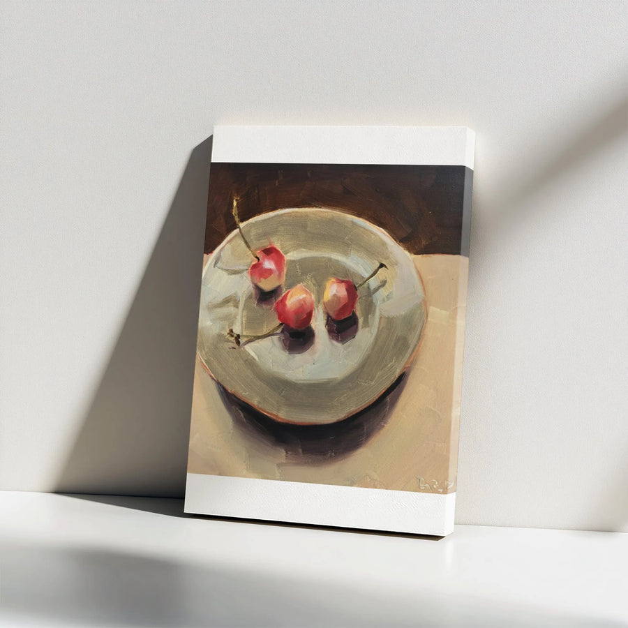 Vintage Cherry Wall Art | Still Life Oil Painting Style Print | Premium Gallery Wrapped Canvas | Kitchen & Dining Room Decor