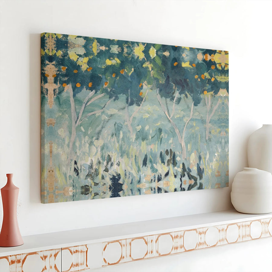 Abstract Orange Grove Canvas Wall Art | Impressionist Orchard Landscape | Premium Gallery Wrap Print | Modern Home & Office Decor
