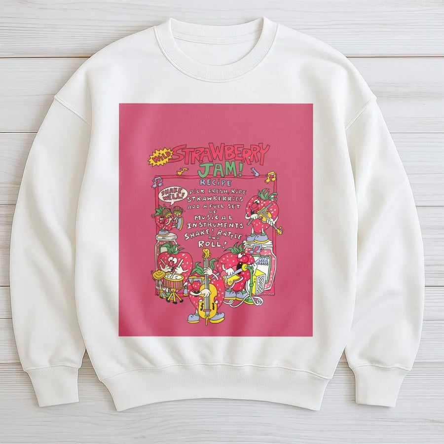 Strawberry Jam Sweatshirt | Retro Fruit Band Graphic | Soft Premium Cotton Blend | Indie Aesthetic Gift for Music Lovers