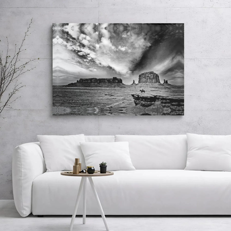 Monument Valley Canvas Art | Black and White Western Landscape | Premium Gallery Wrap | Gift for Cowboy Art Collector