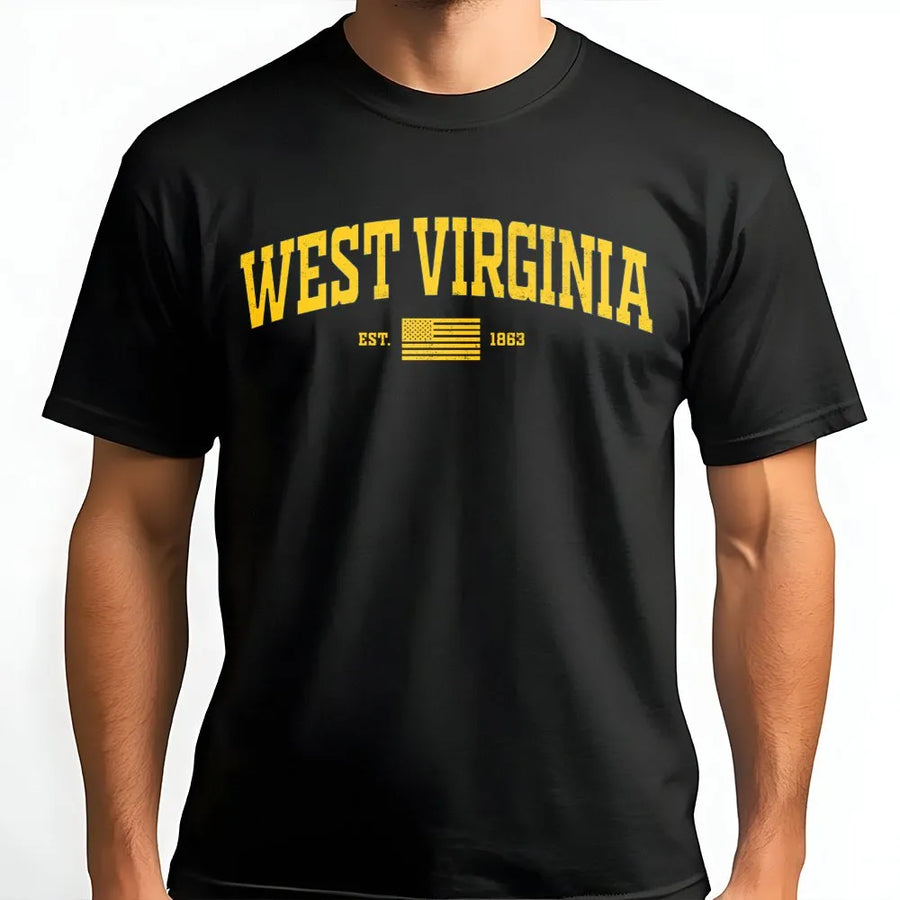 Vintage West Virginia T-Shirt | Varsity Style Est. 1863 Graphic | Soft Cotton Blend Sweatshirt | State Pride Souvenir Gift for Men & Women