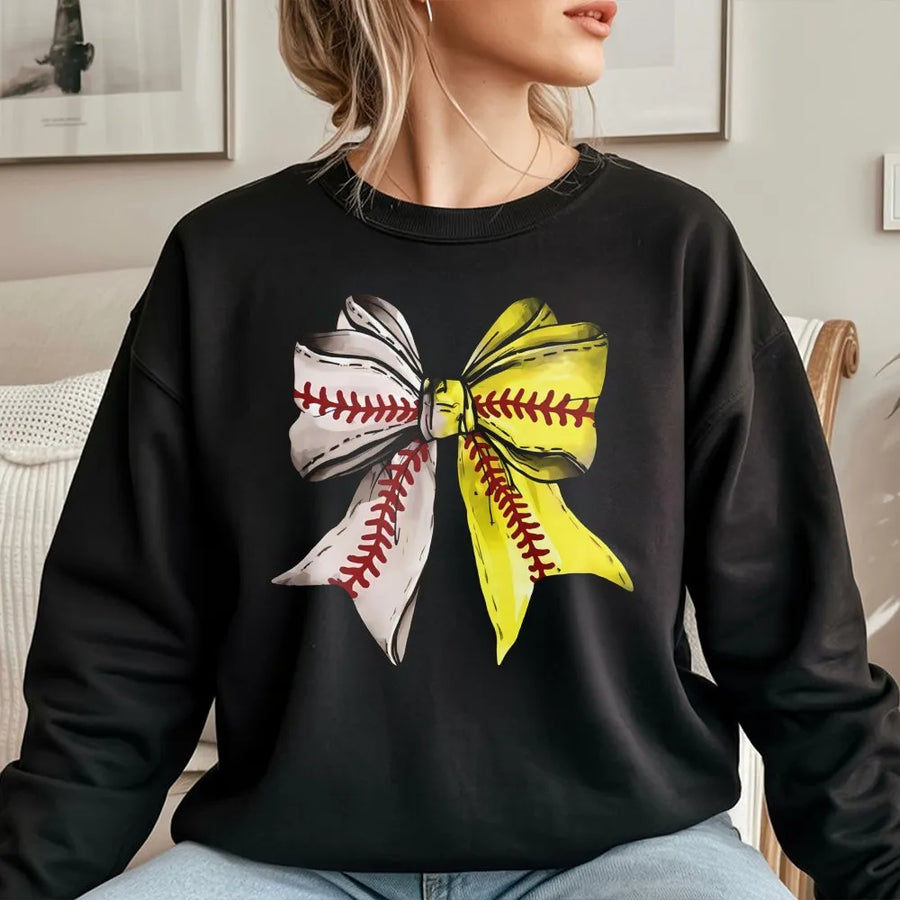 Baseball Softball Coquette Bow Sweatshirt | Aesthetic Baller Bow Graphic | Premium Soft Cotton Blend | Game Day Apparel for Sports Moms & Players
