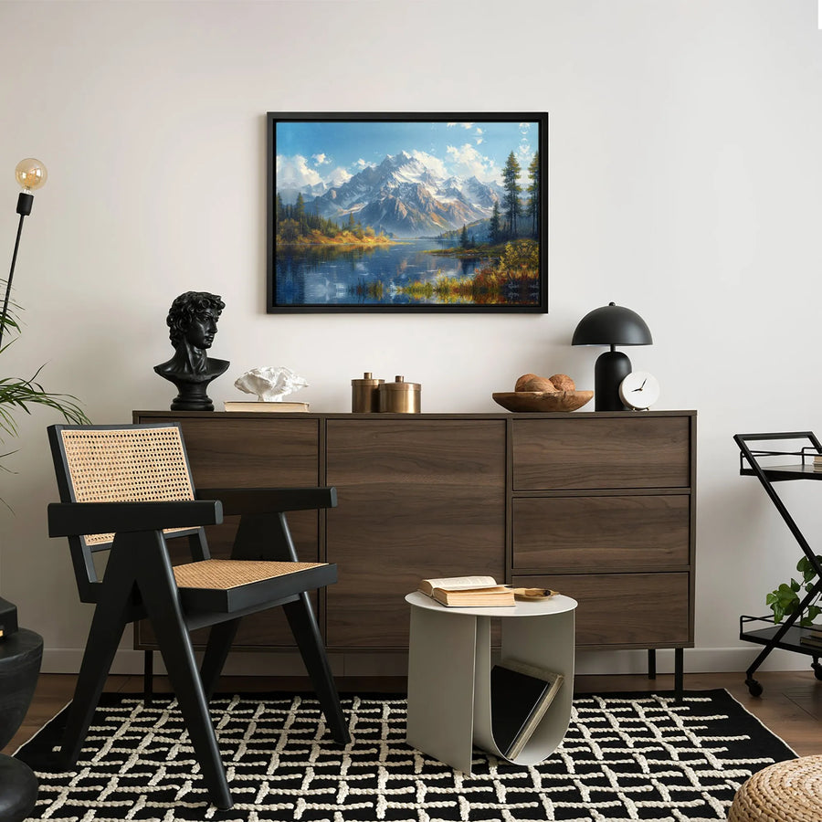 Mountain Landscape Canvas Wall Art | Serene Lake Reflection Nature Print | Premium 1.25" Framed Decor | Aesthetic Gift for Nature Lovers