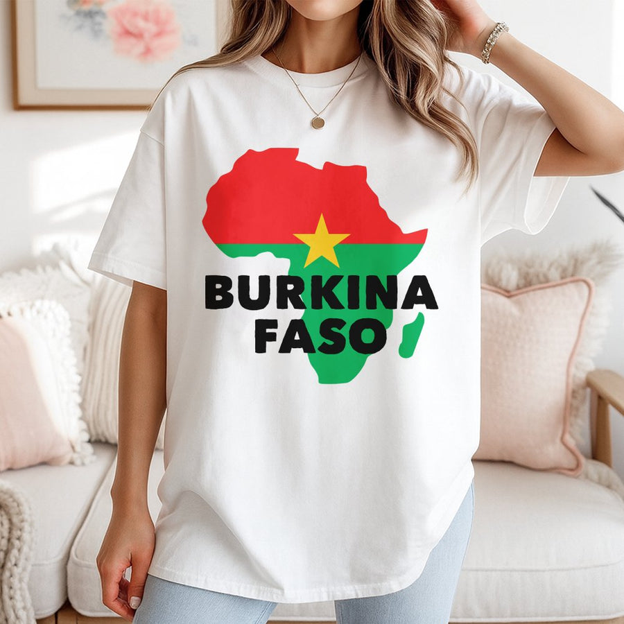 Burkina Faso Flag Map T-Shirt | African Country Pride Graphic Tee | 100% Cotton Premium Quality | West African Heritage Gift for Men and Women