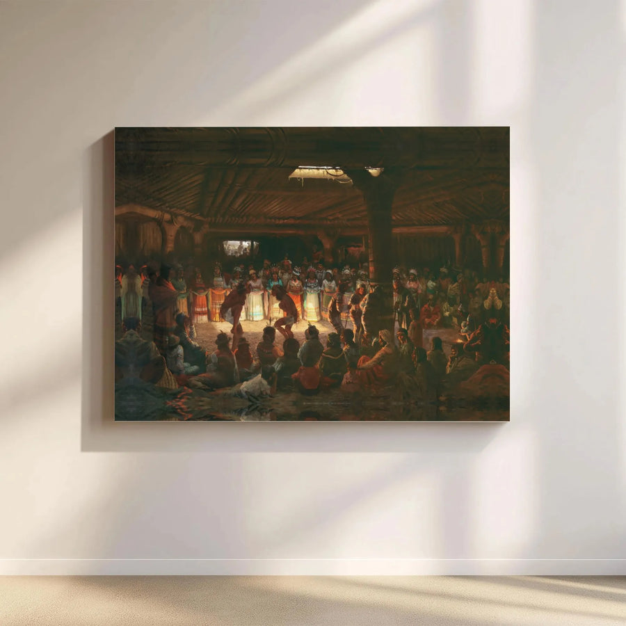 Dance In A Subterranean Longhouse Canvas Print | Jules Tavernier Fine Art Reproduction | Gallery-Quality 1.25" Profile | Historic Cultural Wall Decor